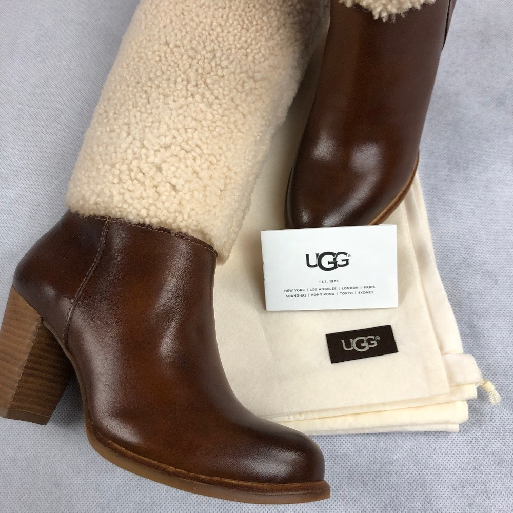 UGG Tall Shearling Brown Leather Ava Boots